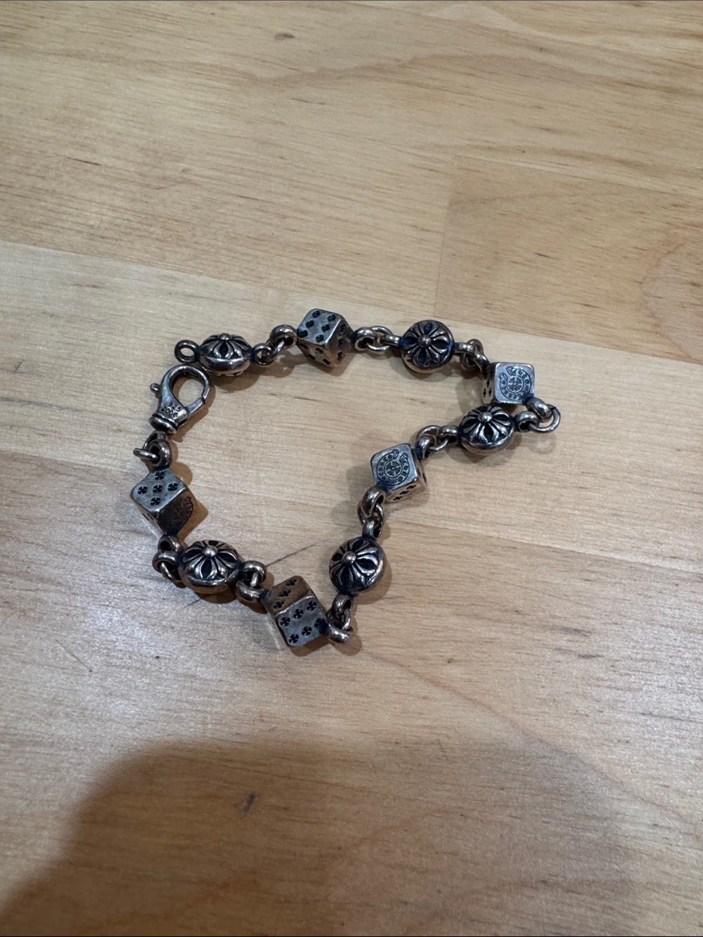 Chrome Hearts Silver Dice & Floral Link Bracelet - Silver